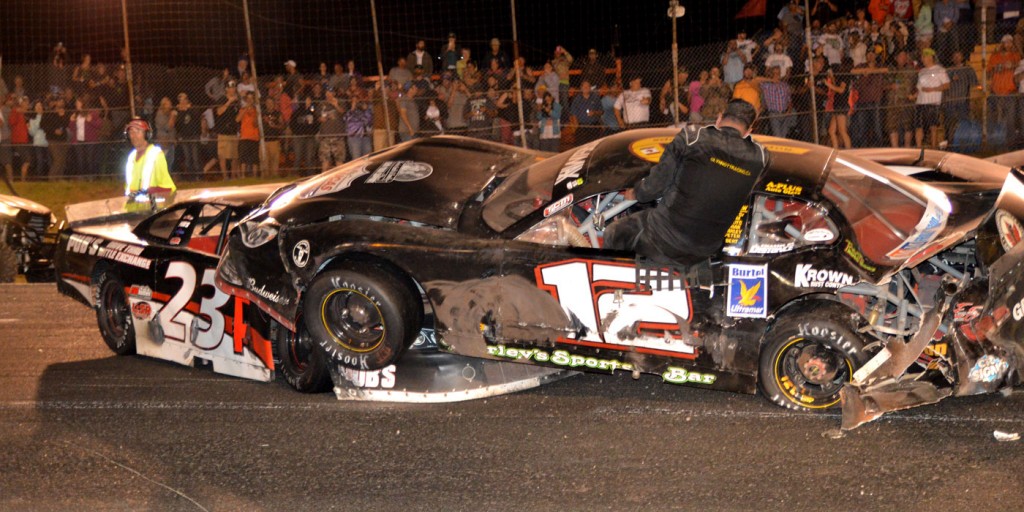 The Irving 250 saw a multi-car wreck on lap 152, red-flagging the event for clean-up (photo - Ken MacIsaac)