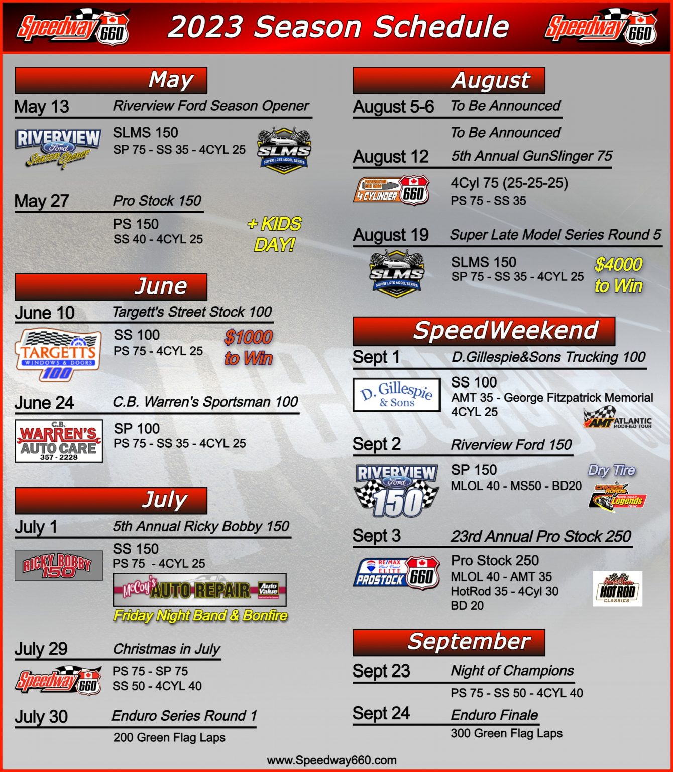 2023 Schedule Posted for Speedway 660 – CheckersToWreckers.com